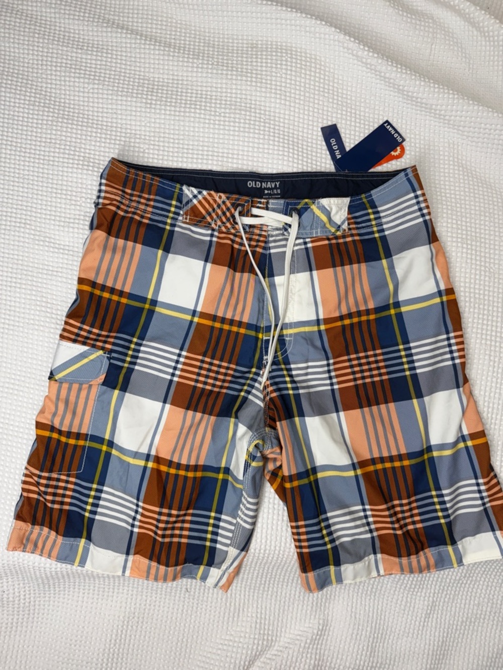 Old Navy Orange Blue Plaid Board Shorts - Large